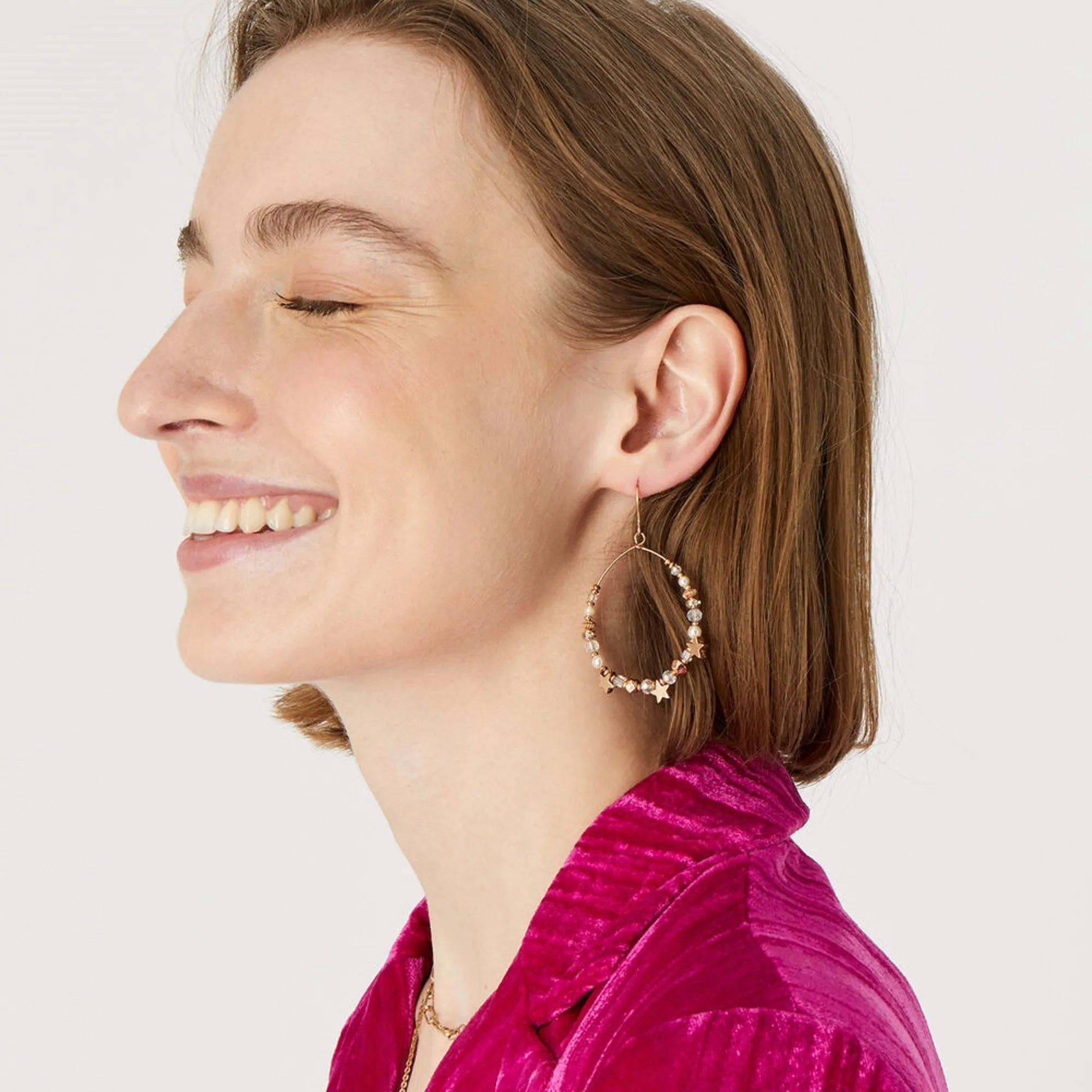 Accessorize London Women's Pink Blue Harvest Beaded Star Hoop Earring