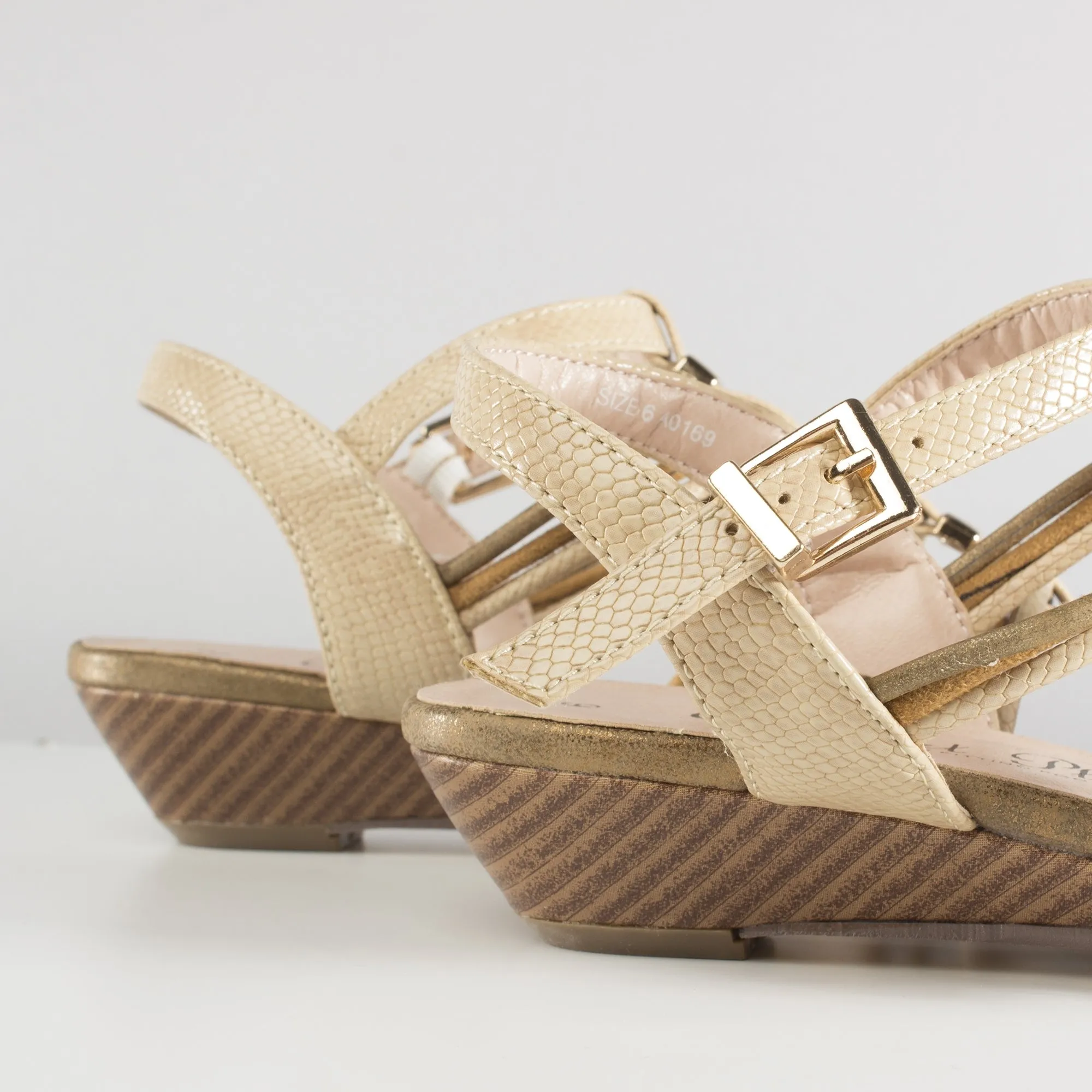 ACTON Ladies Strappy Wedge Sandals Brown