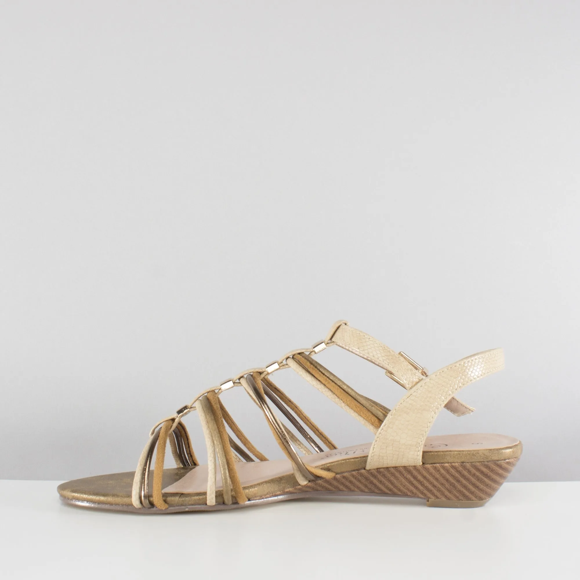 ACTON Ladies Strappy Wedge Sandals Brown