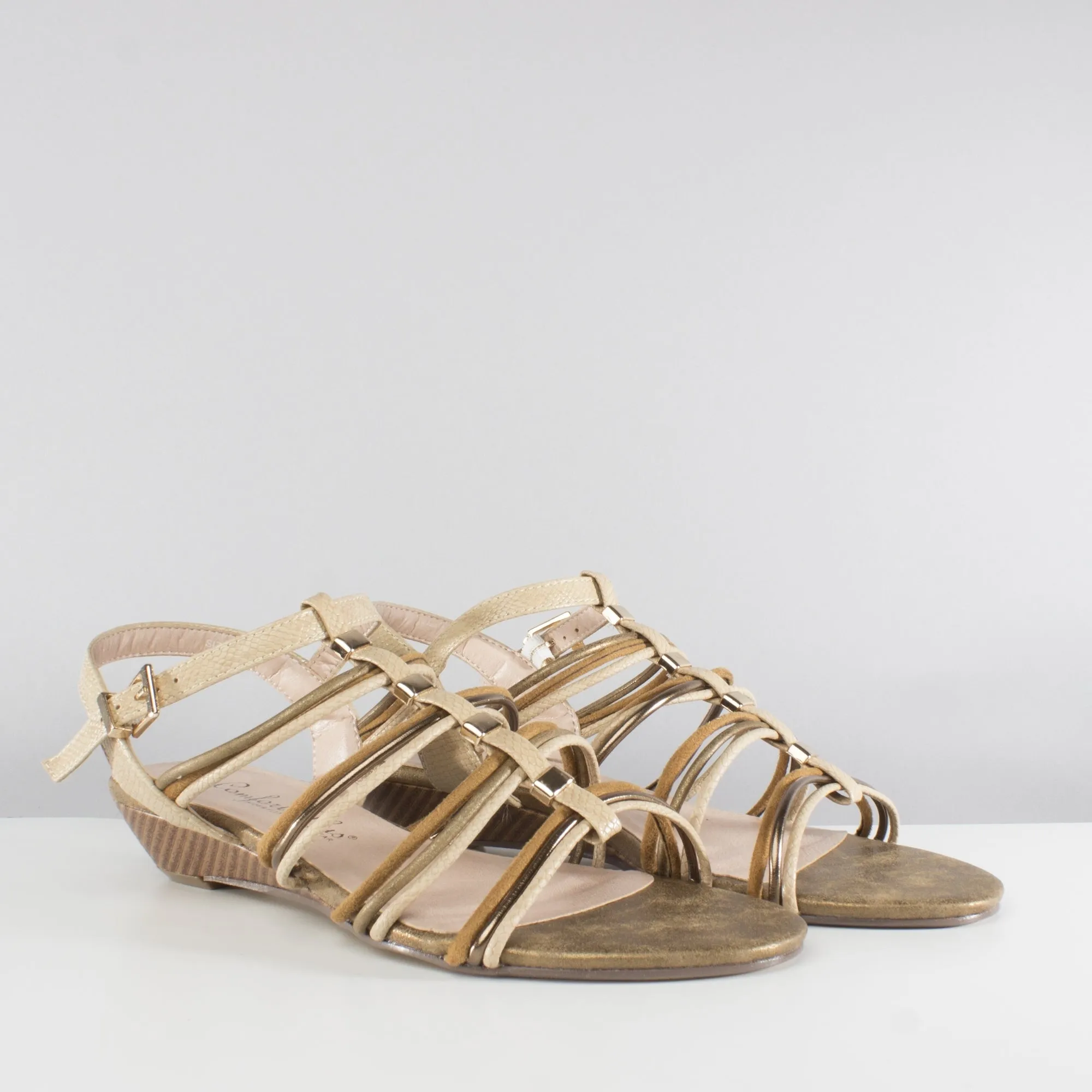 ACTON Ladies Strappy Wedge Sandals Brown