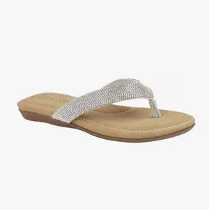 ALCEE Ladies Diamante Toe Post Sandals Silver