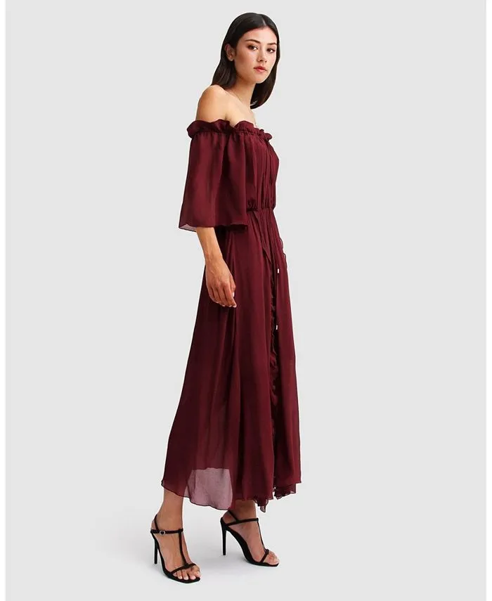 Amour Belle & Bloom Women's Ruffle Midi Dress, Red