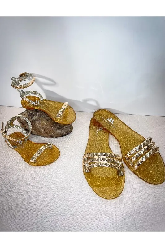 Aria B Dark Gold Slide Sandals