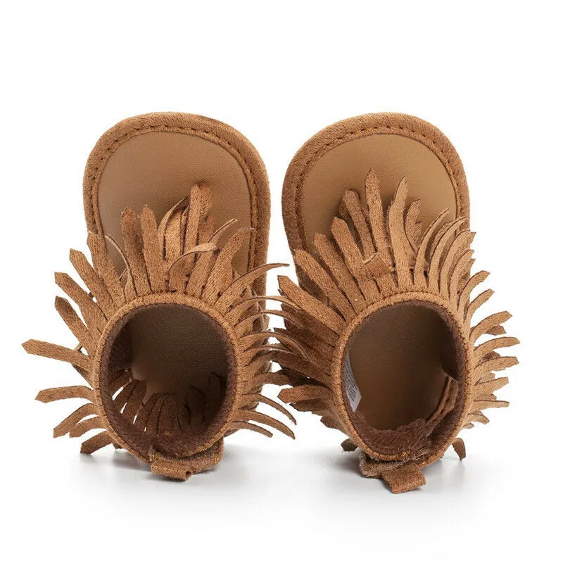 Baby Girls Leather Fringe Sandals | 0-12M