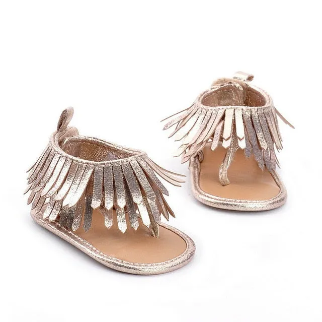 Baby Girls Leather Fringe Sandals | 0-12M