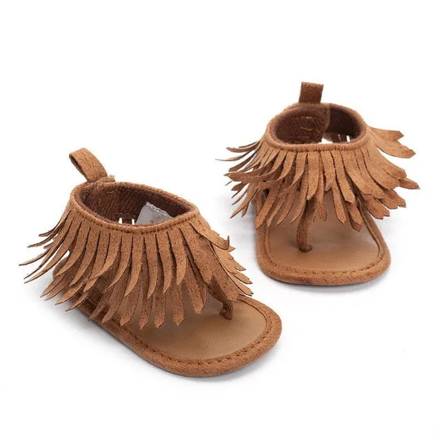 Baby Girls Leather Fringe Sandals | 0-12M
