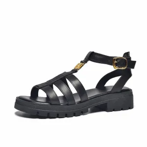 BeauToday Leather T-strap Platform Gladiator Sandals with Open Toe for Women