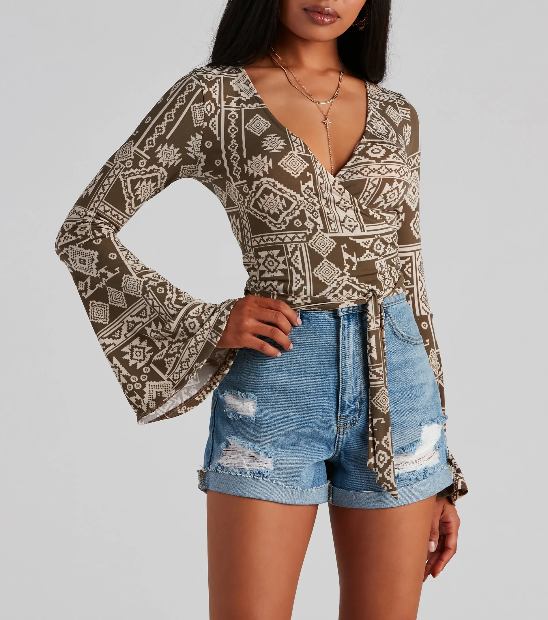 Boho Bell Sleeve Wrap Top