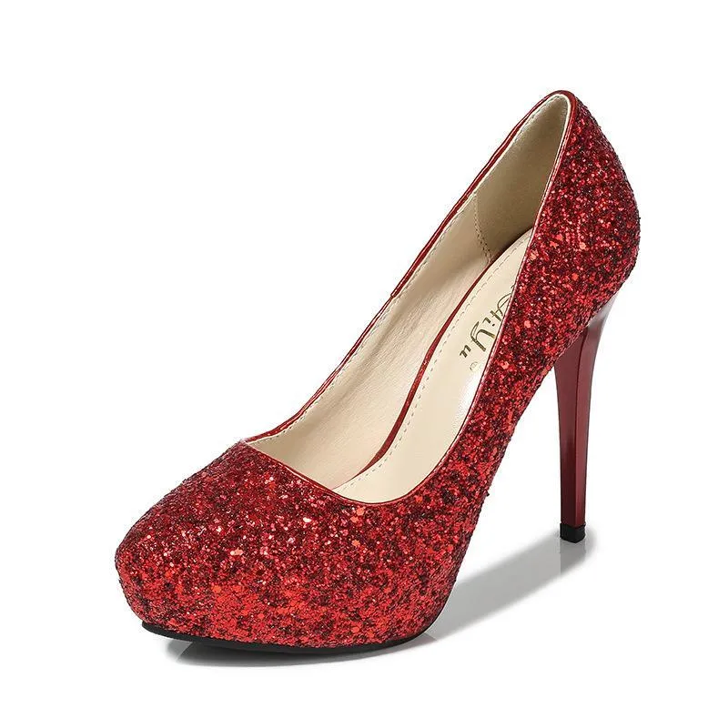 Chicvane Womens Shine Pointed Toe Stiletto Heel Platform Party Bridal Pumps