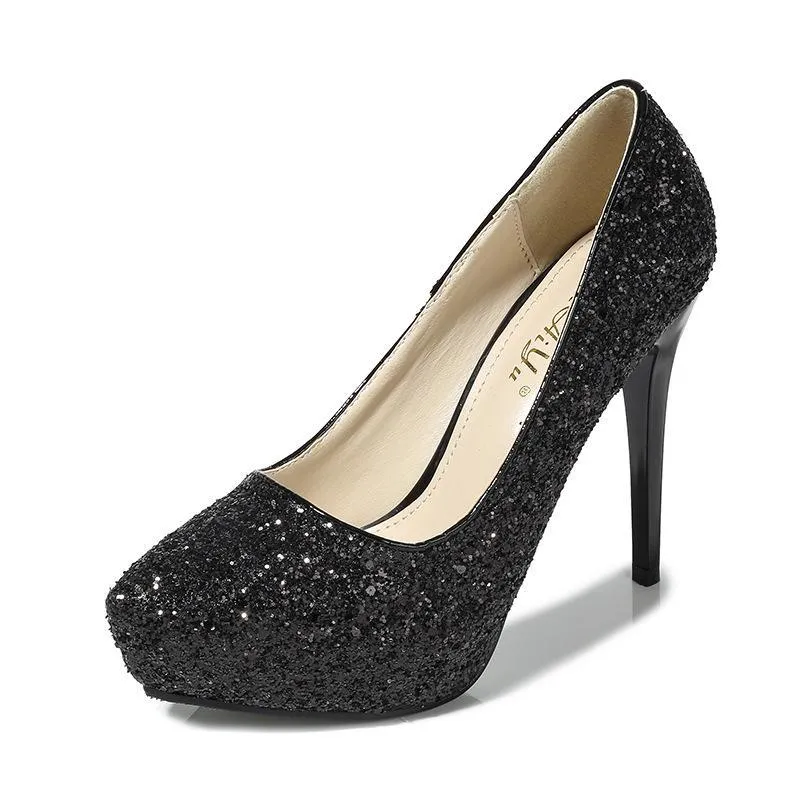 Chicvane Womens Shine Pointed Toe Stiletto Heel Platform Party Bridal Pumps