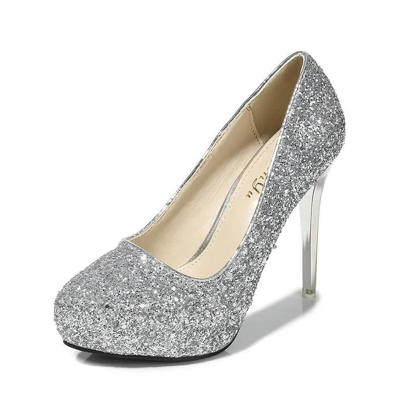 Chicvane Womens Shine Pointed Toe Stiletto Heel Platform Party Bridal Pumps