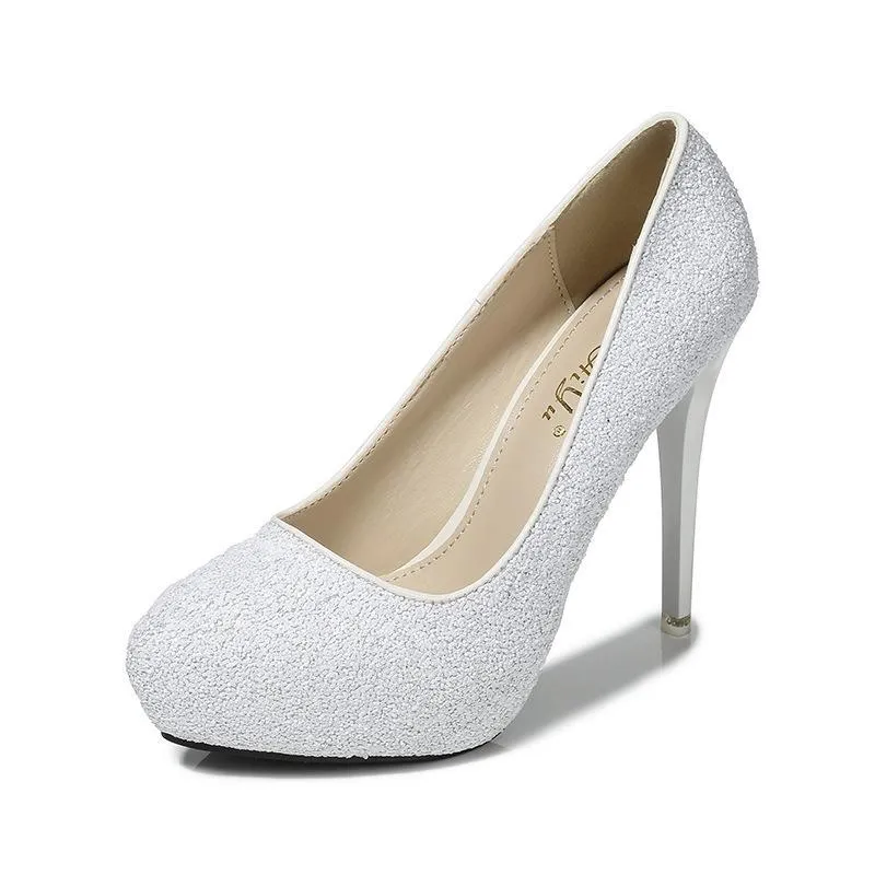 Chicvane Womens Shine Pointed Toe Stiletto Heel Platform Party Bridal Pumps