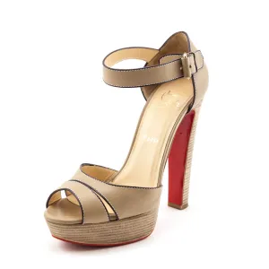 Christian Louboutin Taupe Woodada Platform Ankle Strap Sandals Size US 10 | EU 40