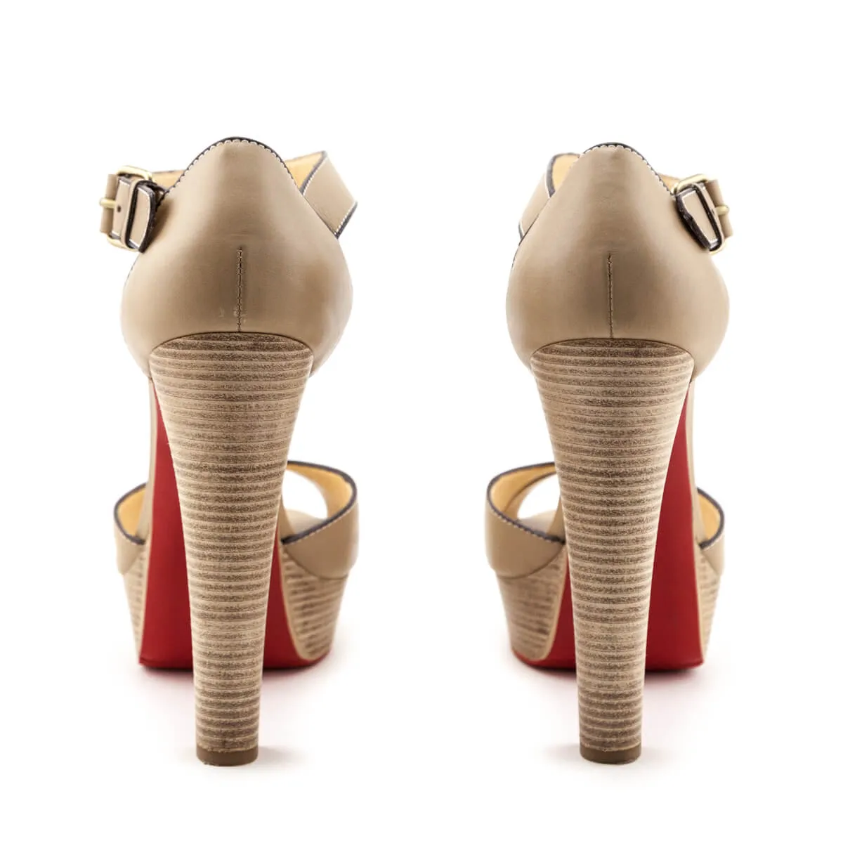 Christian Louboutin Taupe Woodada Platform Ankle Strap Sandals Size US 10 | EU 40