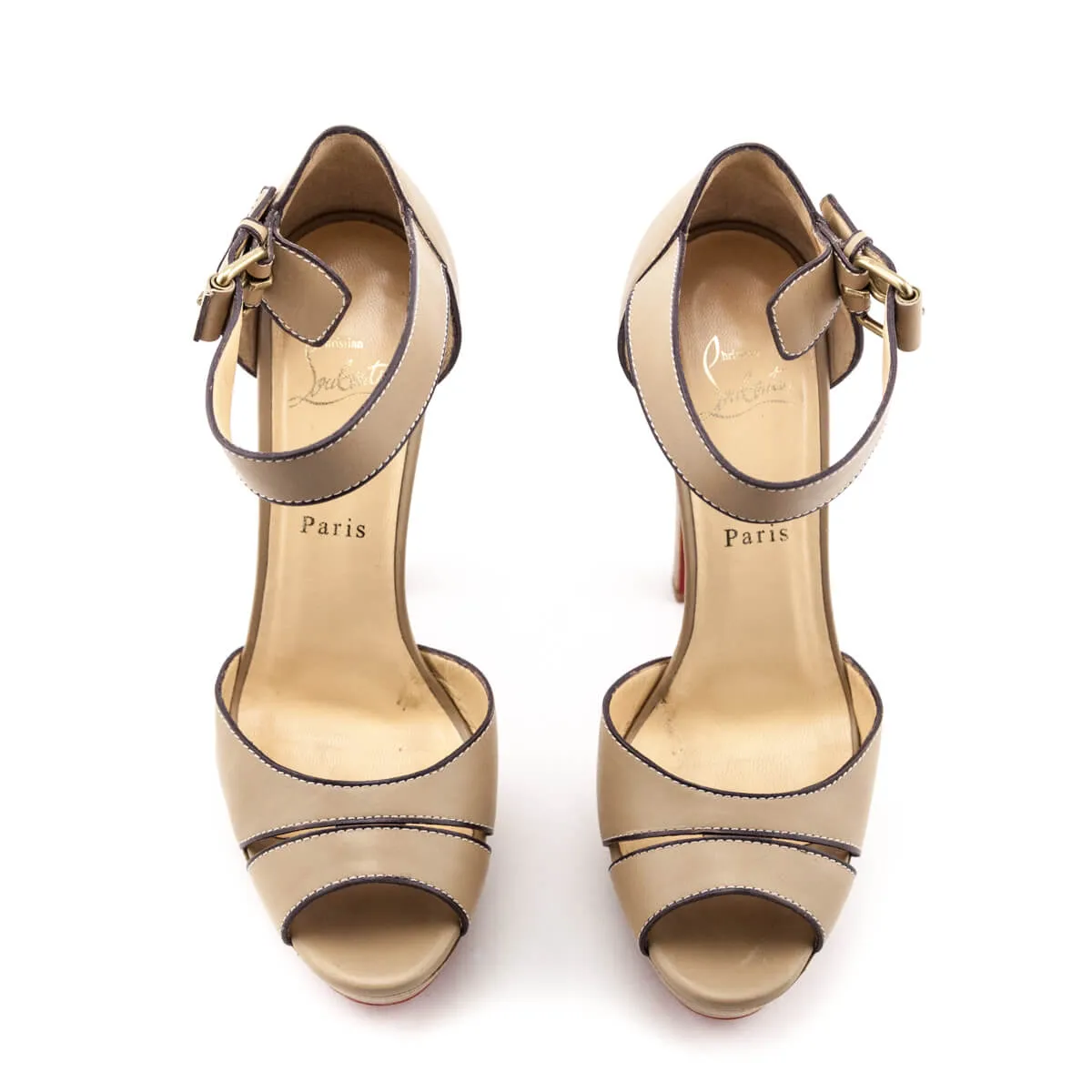 Christian Louboutin Taupe Woodada Platform Ankle Strap Sandals Size US 10 | EU 40