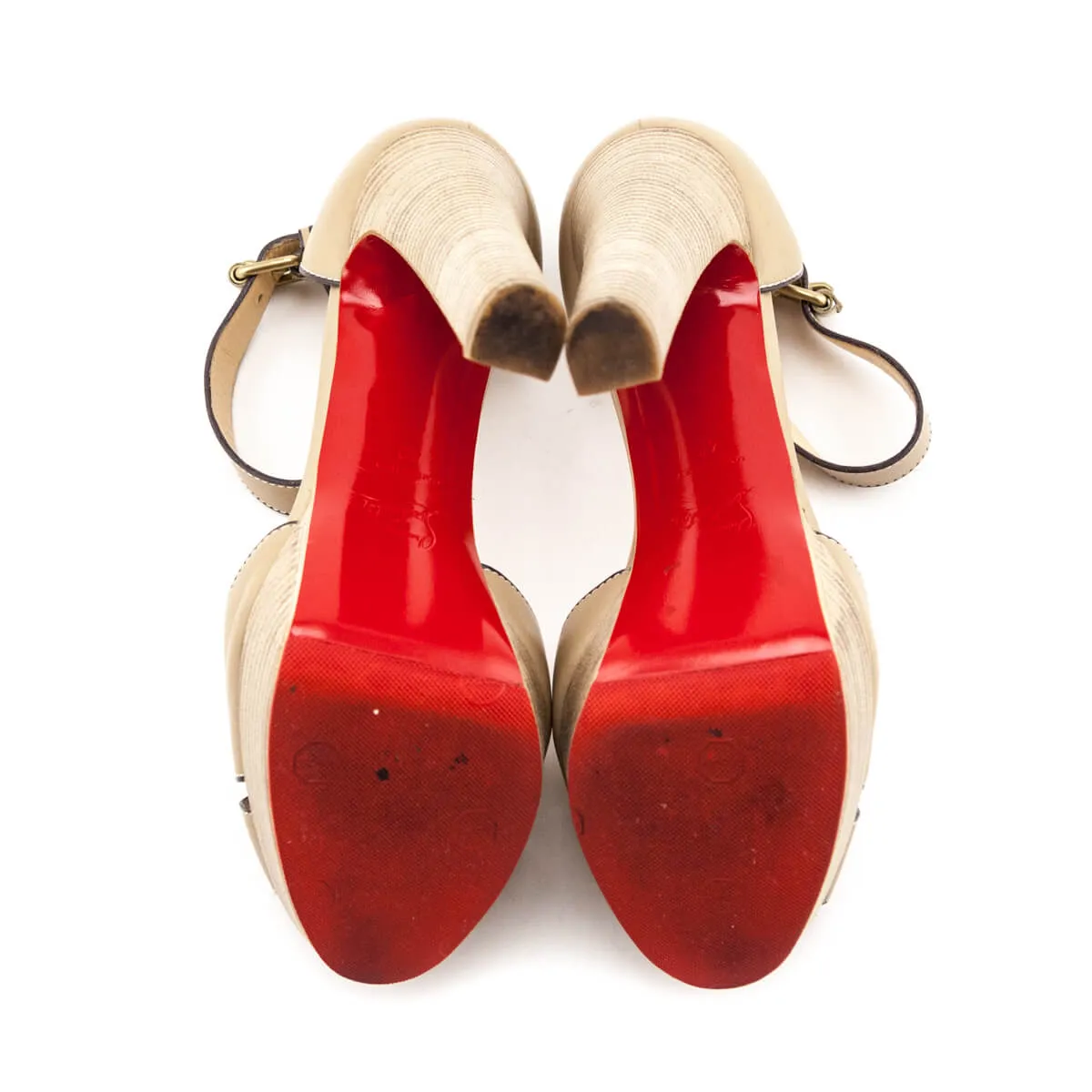 Christian Louboutin Taupe Woodada Platform Ankle Strap Sandals Size US 10 | EU 40