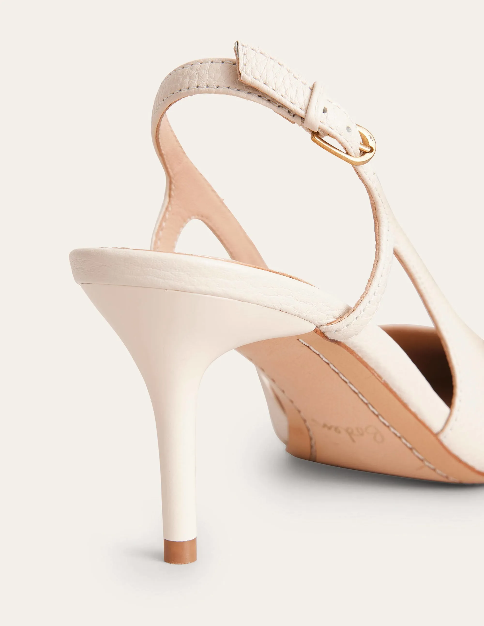 Cut Out Sling Back Heels-Off White Tumbled Leather