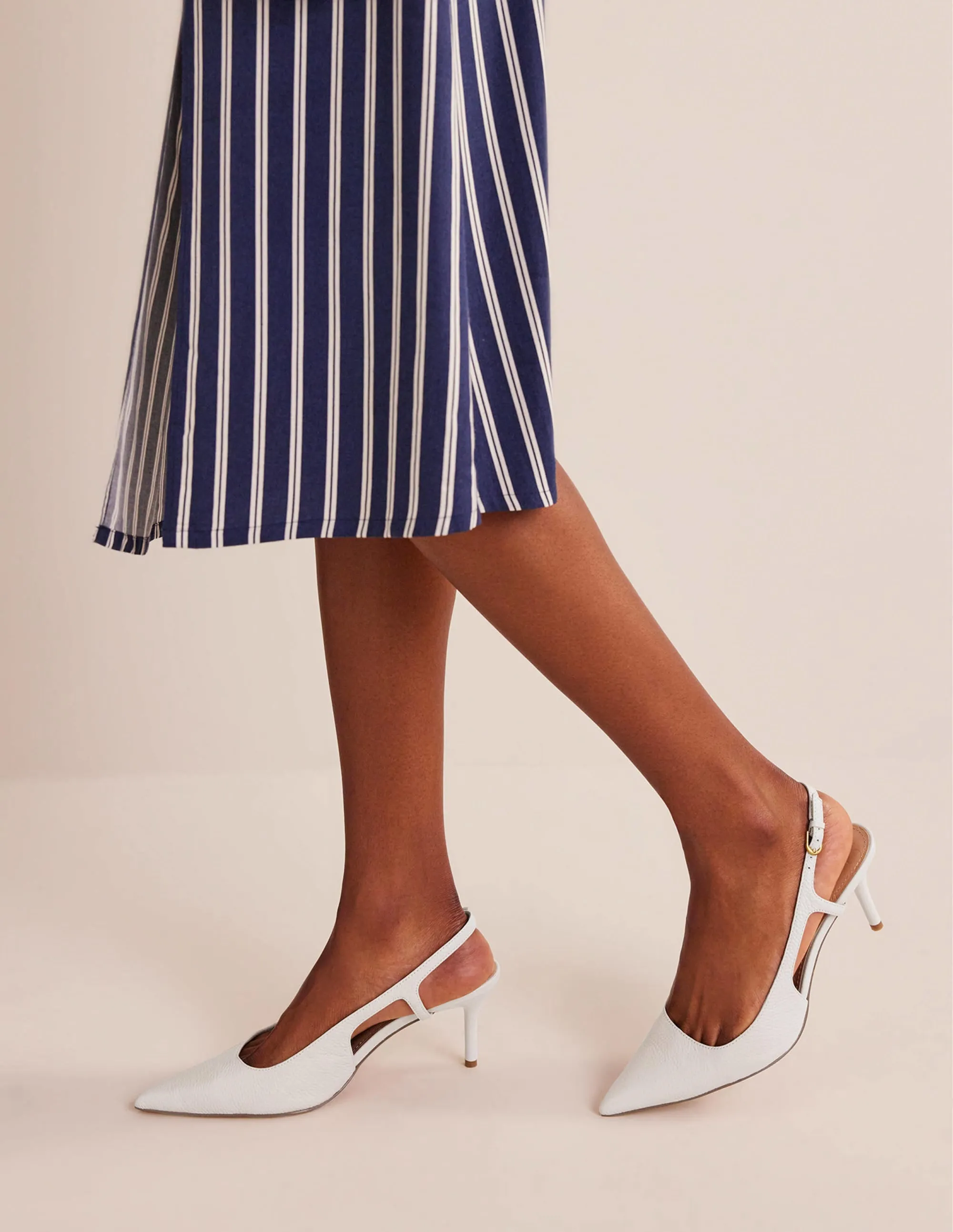 Cut Out Sling Back Heels-Off White Tumbled Leather