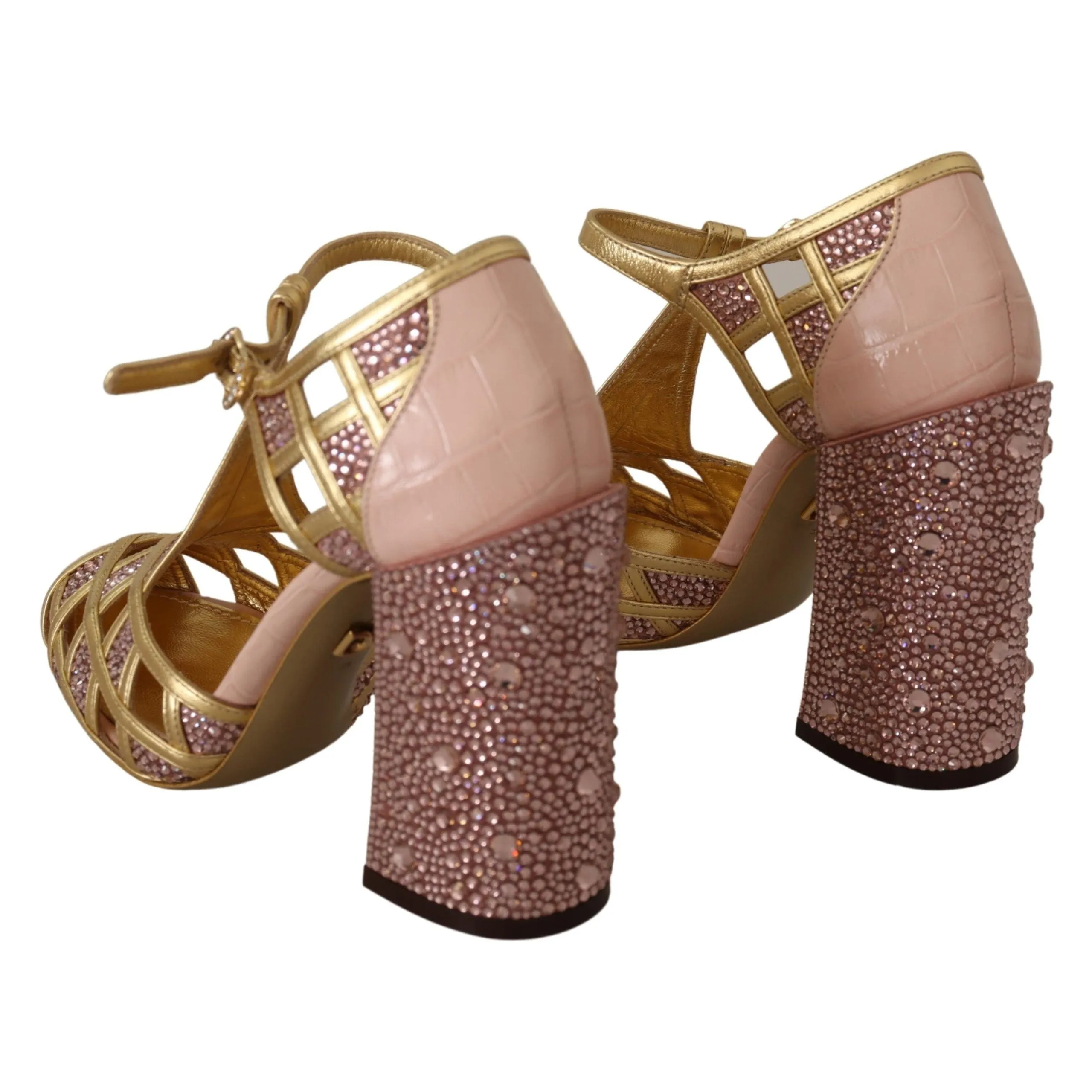 Dolce & Gabbana Silk-Infused Leather Crystal Pumps in Pink Gold
