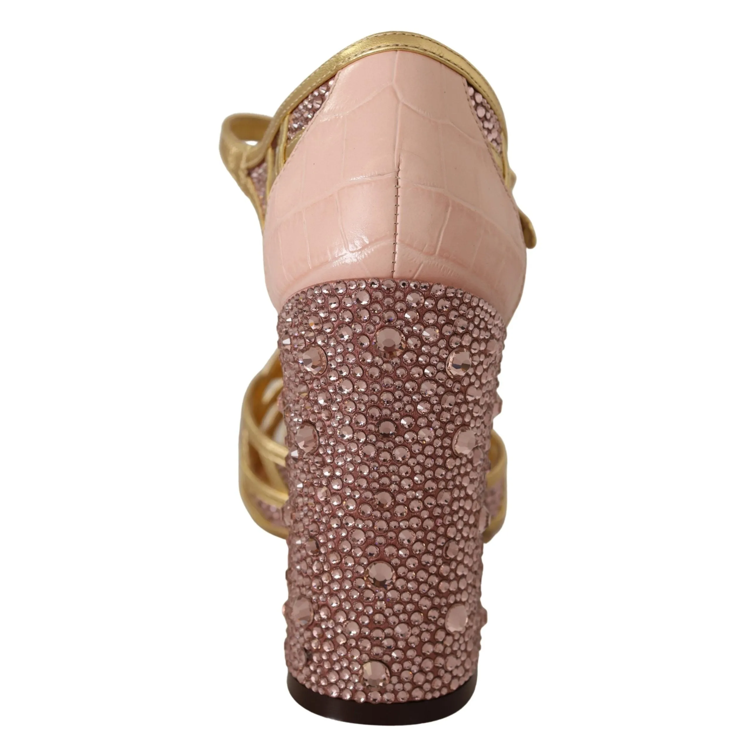 Dolce & Gabbana Silk-Infused Leather Crystal Pumps in Pink Gold