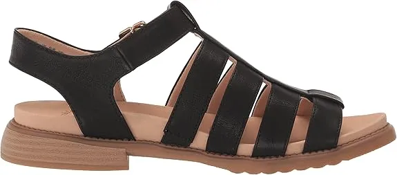 Dr. Scholl's A Ok Black Smooth Rounded Open Toe Ankle Strap Flats Sandals