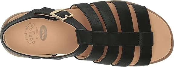 Dr. Scholl's A Ok Black Smooth Rounded Open Toe Ankle Strap Flats Sandals