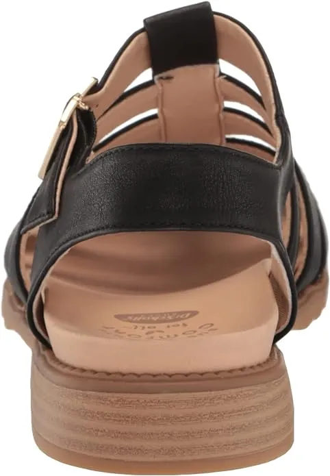 Dr. Scholl's A Ok Black Smooth Rounded Open Toe Ankle Strap Flats Sandals