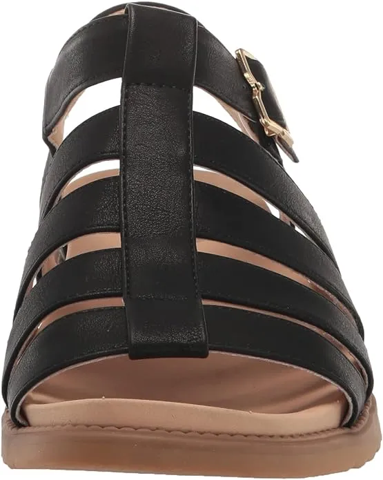 Dr. Scholl's A Ok Black Smooth Rounded Open Toe Ankle Strap Flats Sandals
