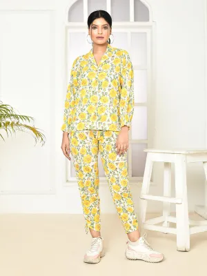 Elaura Cotton Hand-Printed Lapel Collared Co-Ord Set