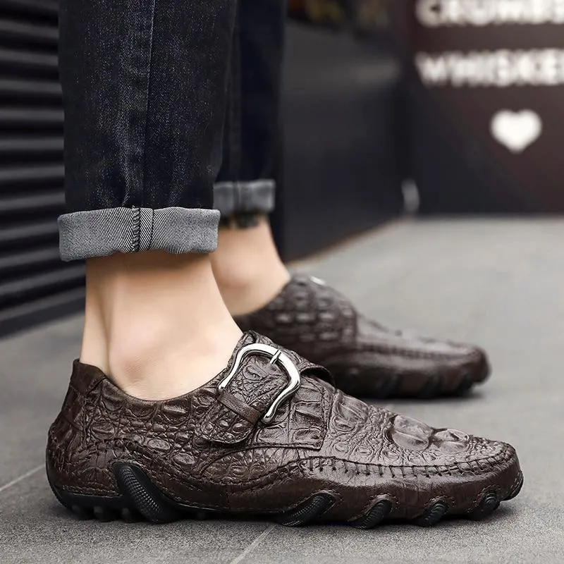 Fashion Genuine Leather Crocodile Texture Men's Loafers