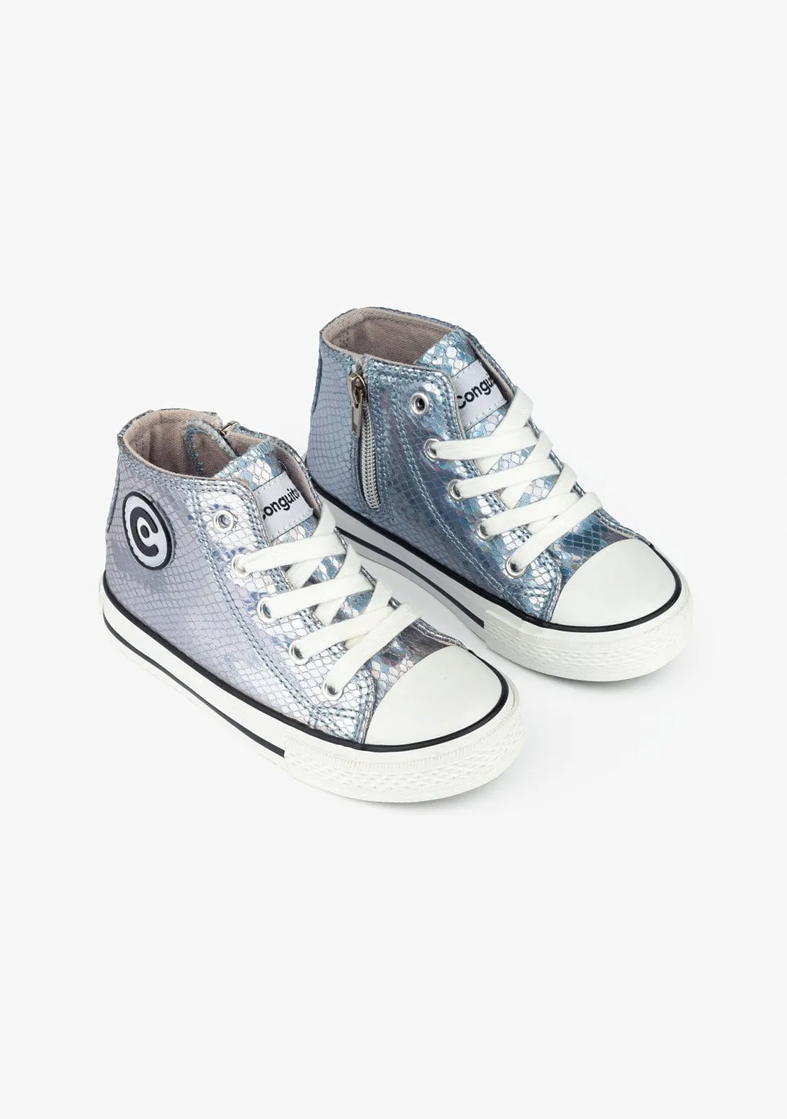 Girl's Silver Metallic Hi-Top Sneakers