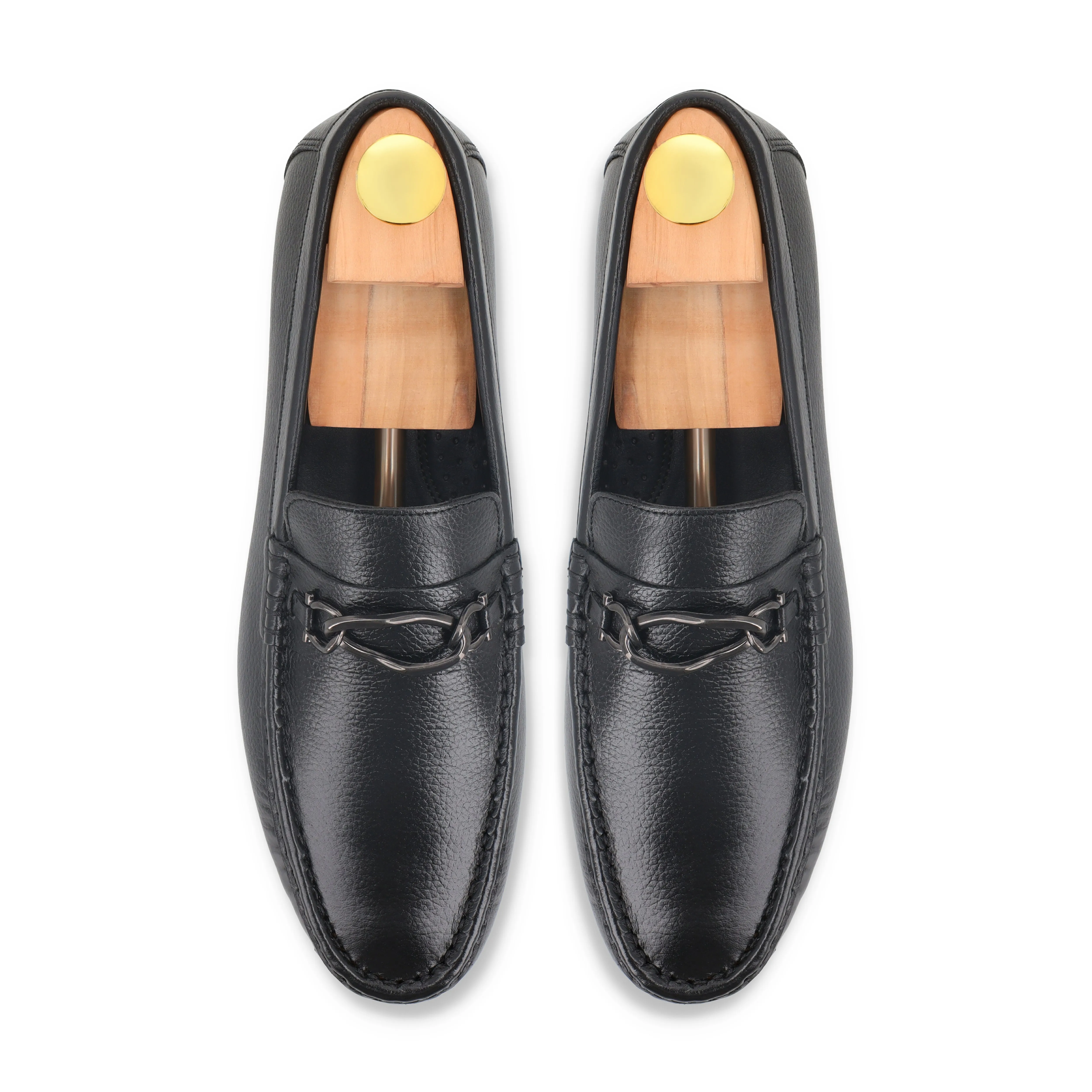 Gun Metal Buckled Moccasins - Black