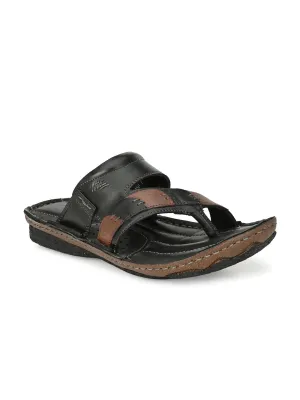 HITZ7350 Men's Black Leather Daily Wear Open Slipper