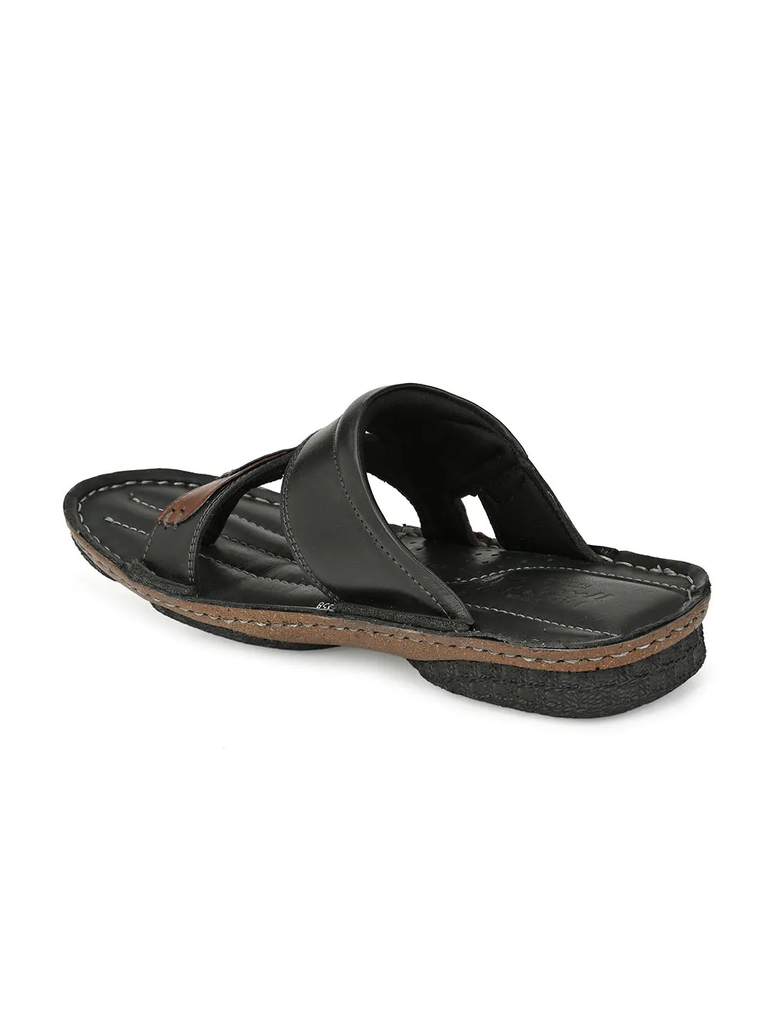 HITZ7350 Men's Black Leather Daily Wear Open Slipper