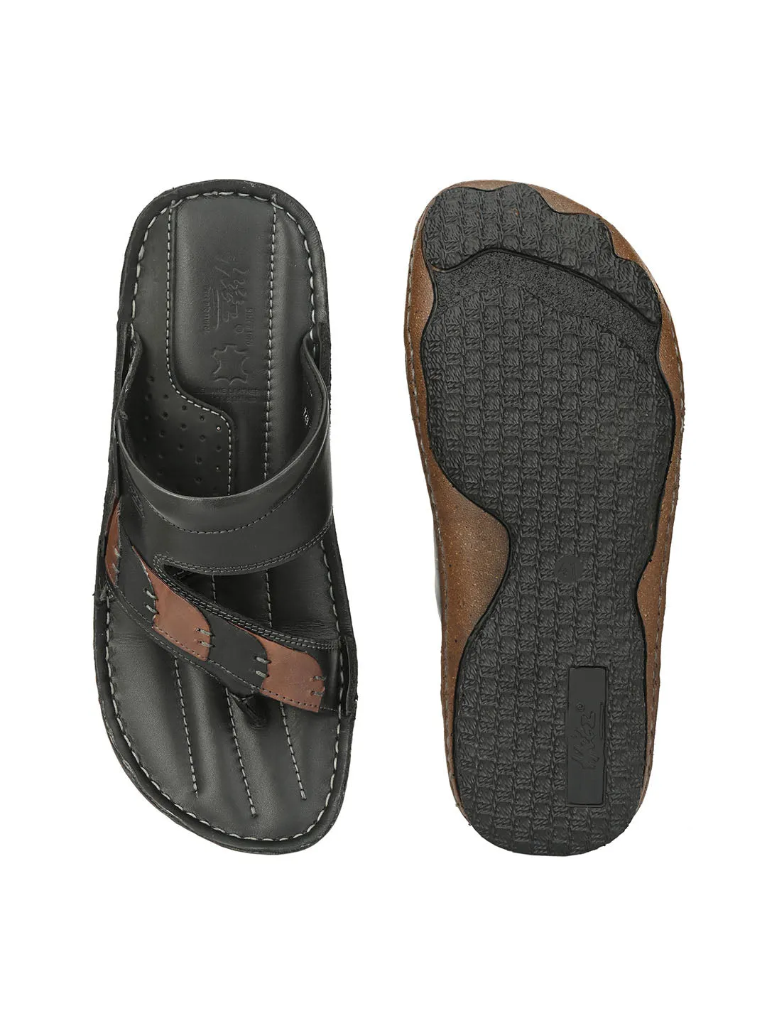 HITZ7350 Men's Black Leather Daily Wear Open Slipper