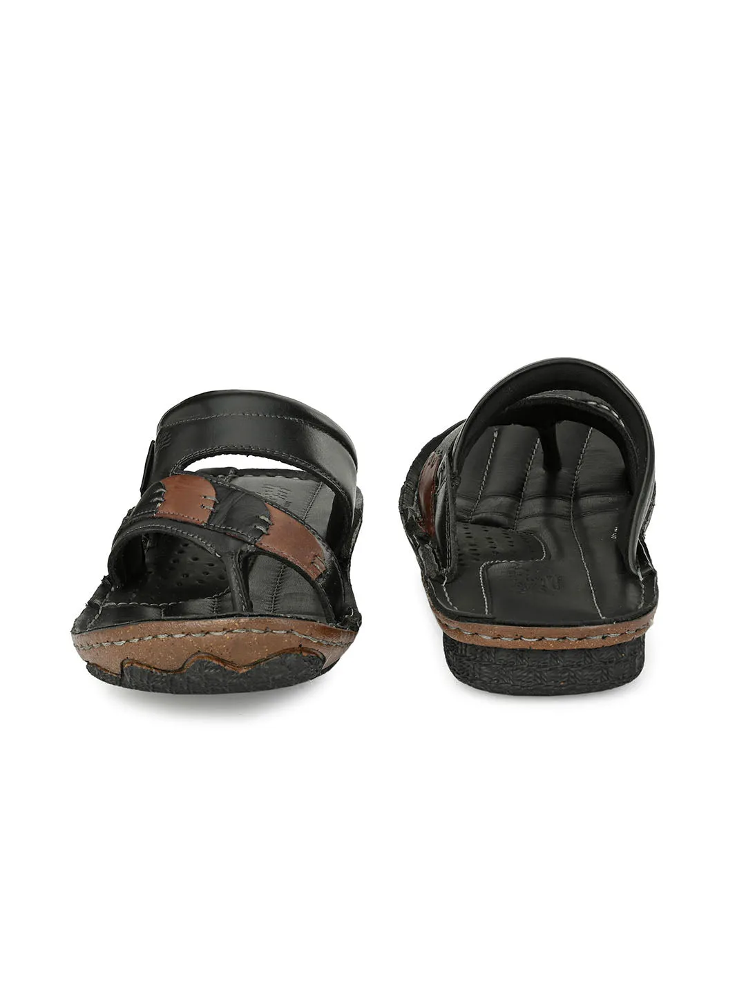 HITZ7350 Men's Black Leather Daily Wear Open Slipper