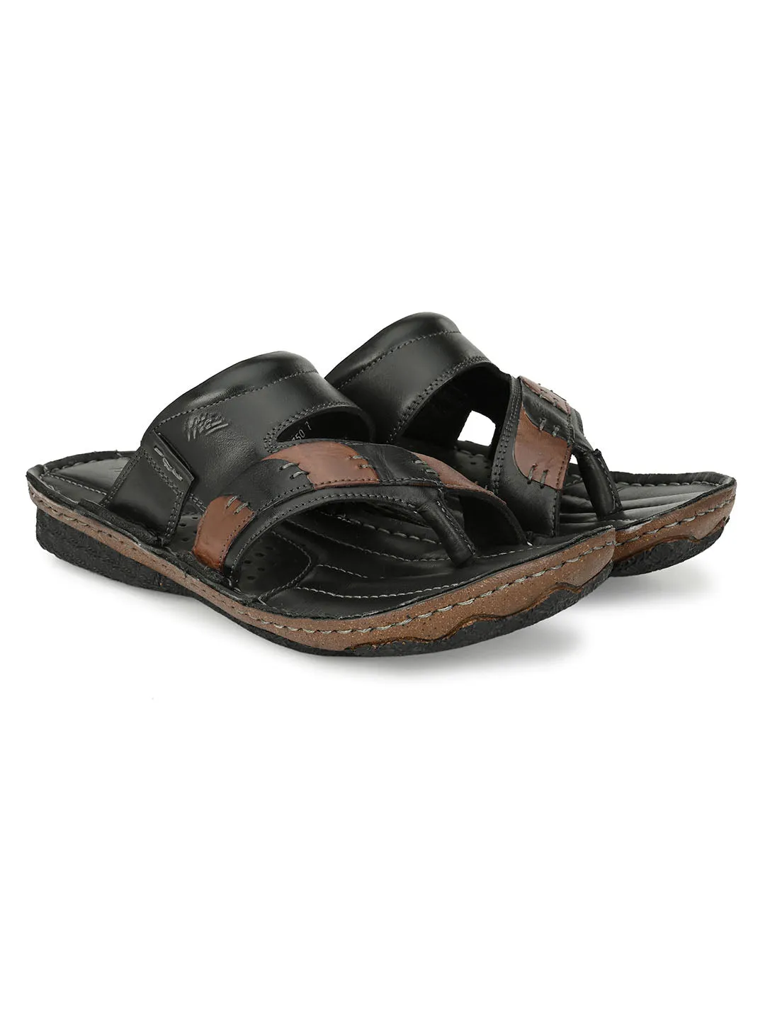HITZ7350 Men's Black Leather Daily Wear Open Slipper