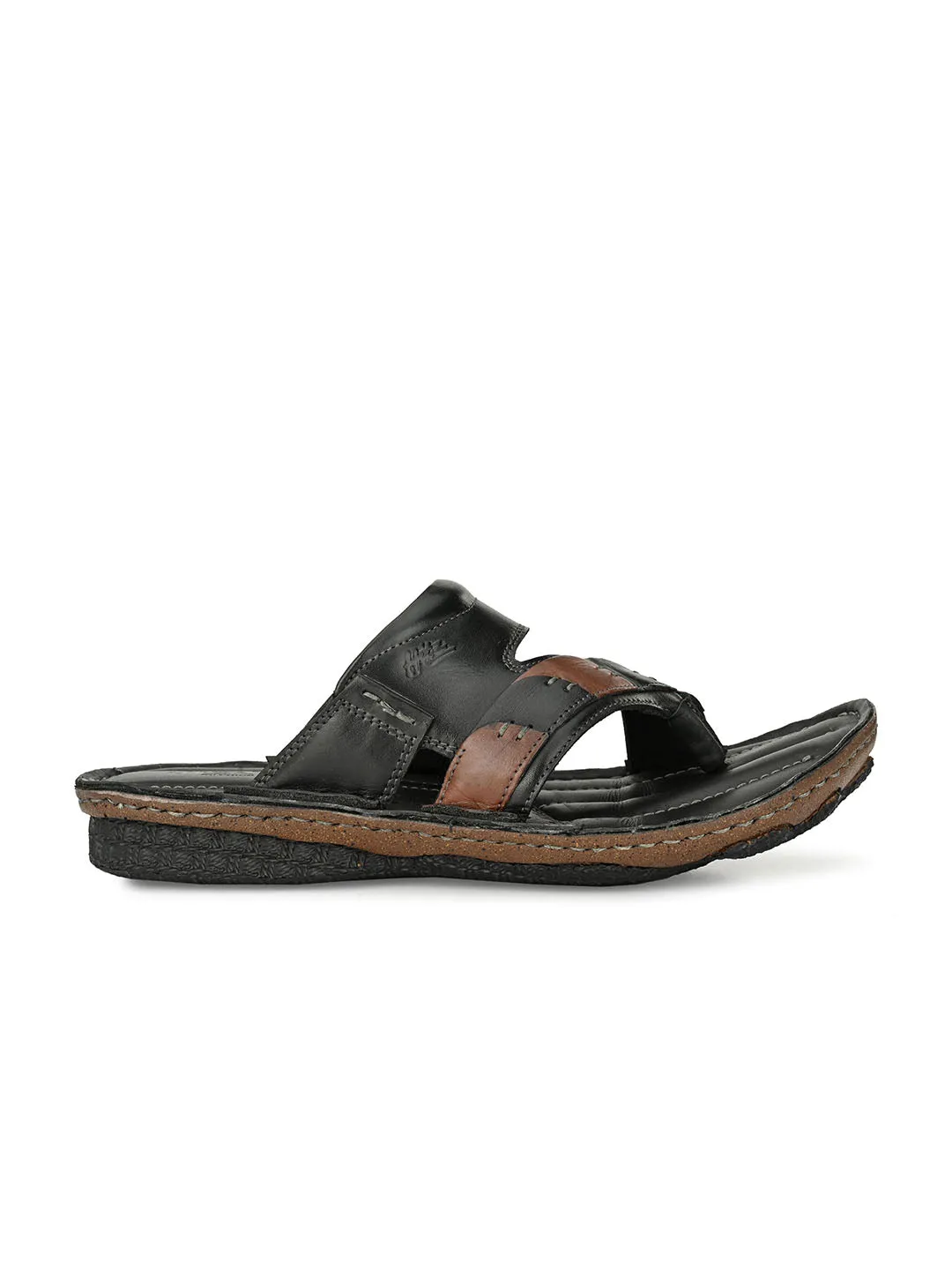 HITZ7350 Men's Black Leather Daily Wear Open Slipper
