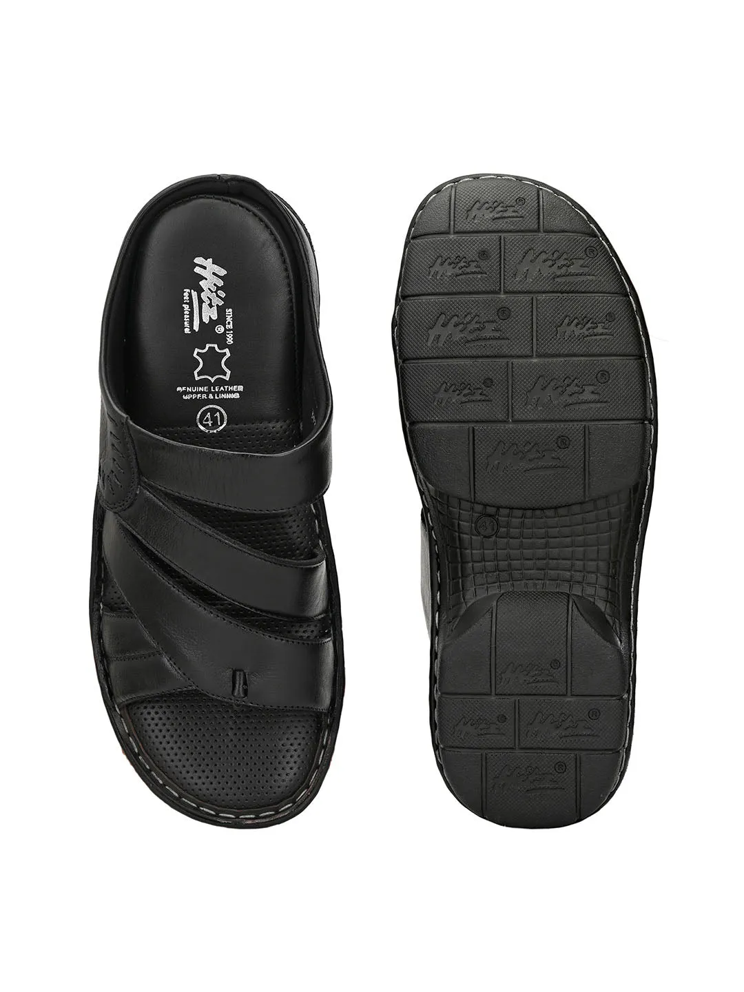 HITZ9222 Men's Black Leather Daily Wear Open Slipper