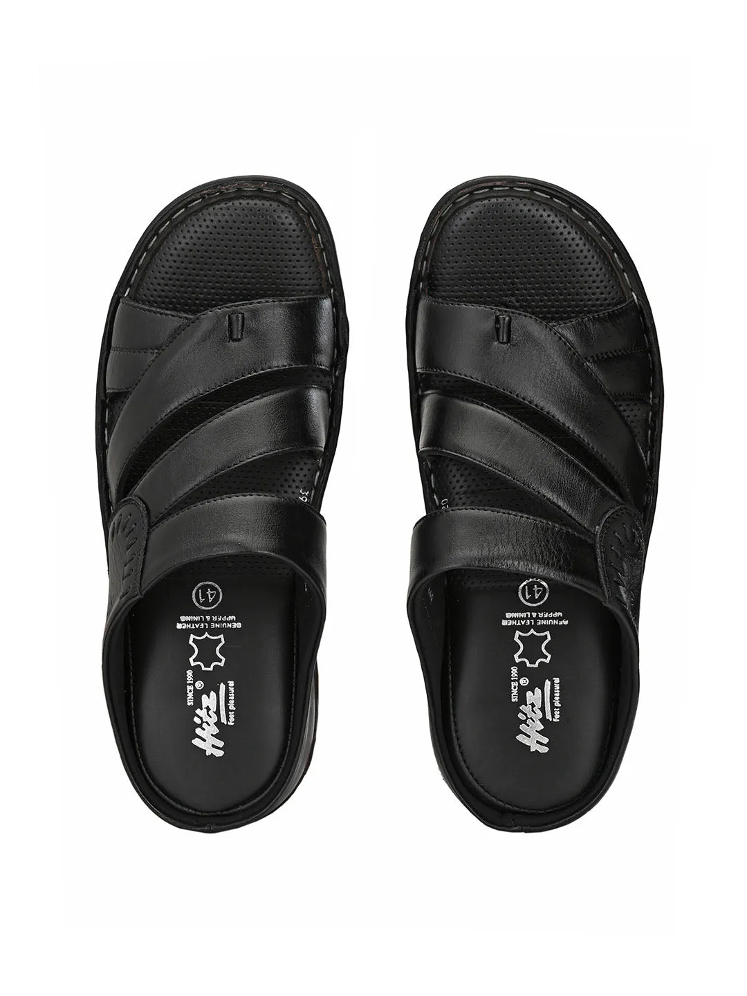 HITZ9222 Men's Black Leather Daily Wear Open Slipper