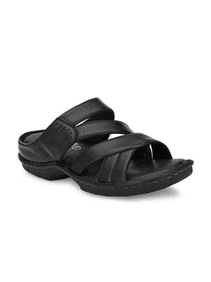 HITZ9222 Men's Black Leather Daily Wear Open Slipper