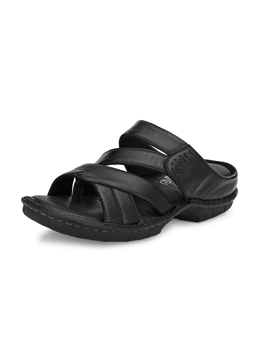 HITZ9222 Men's Black Leather Daily Wear Open Slipper