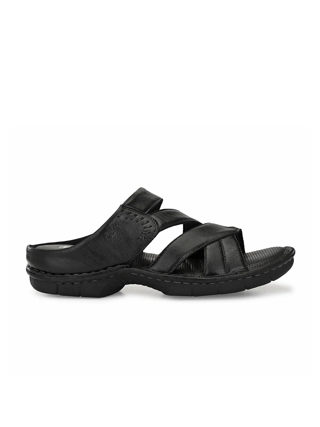 HITZ9222 Men's Black Leather Daily Wear Open Slipper