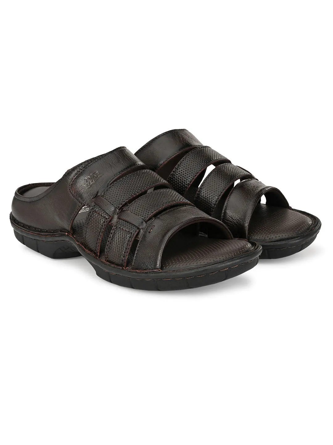 HITZ9605 Men's Brown Leather Daily Wear Open Slipper