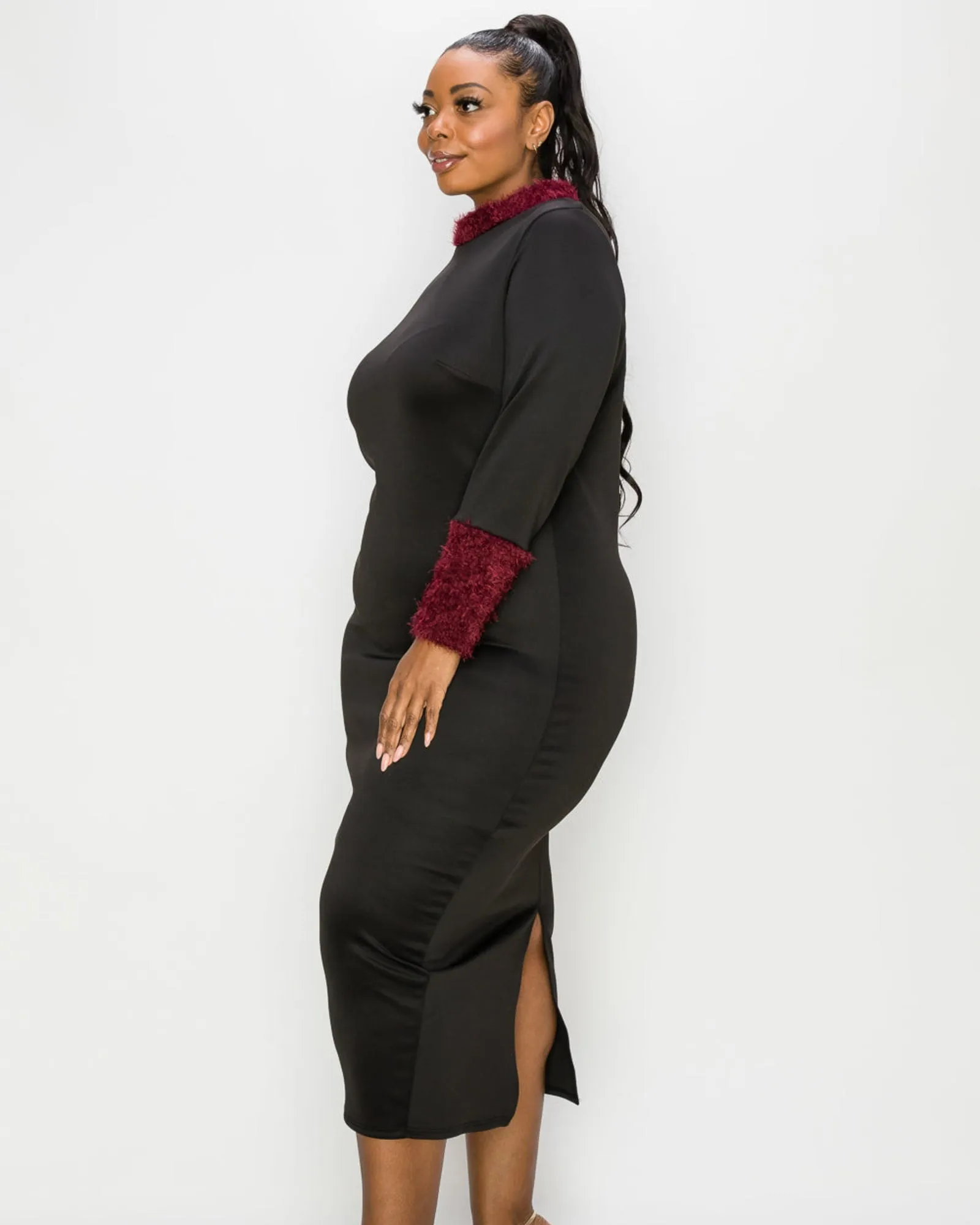 Kaia Feather Dress | Black/Burgundy