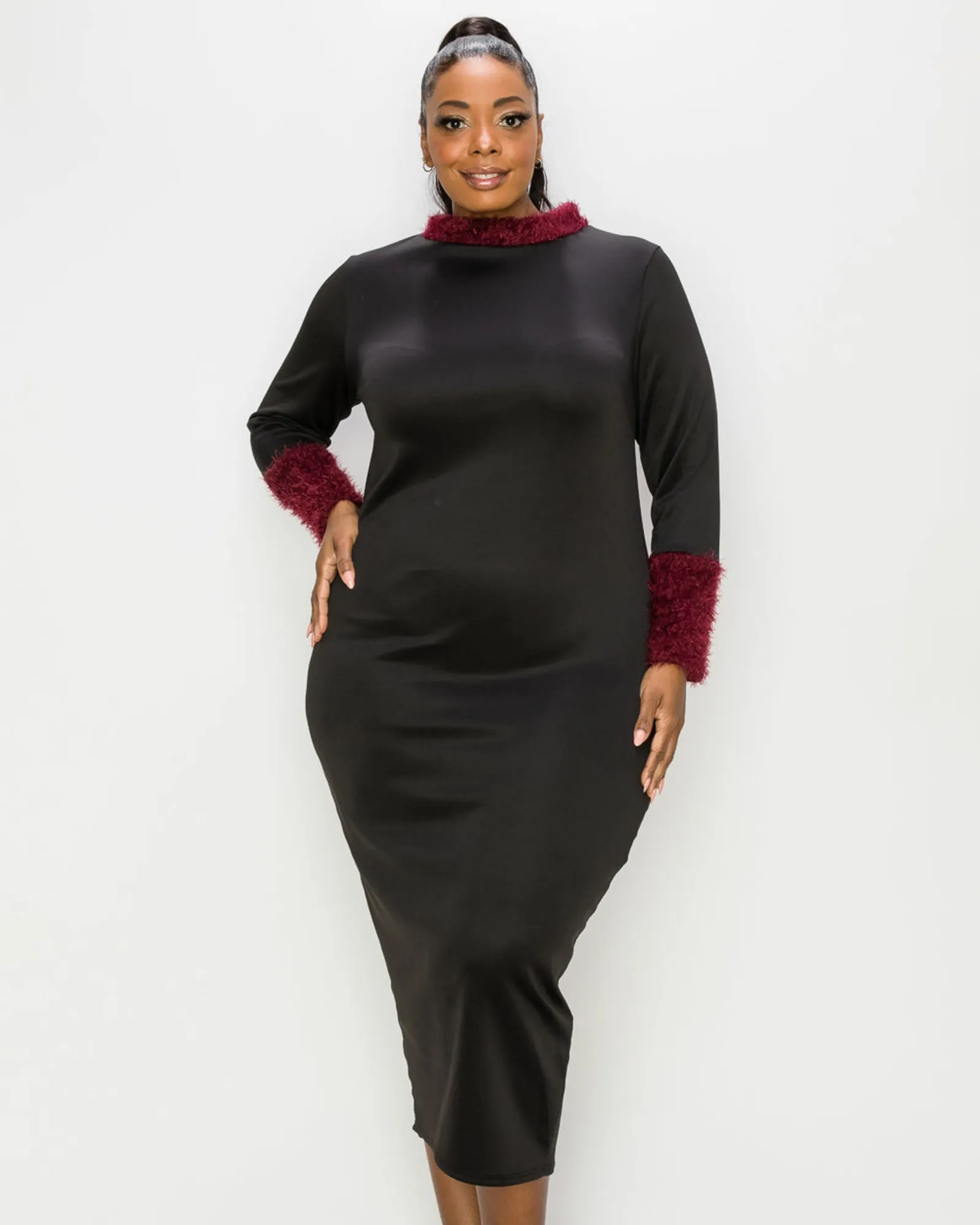 Kaia Feather Dress | Black/Burgundy