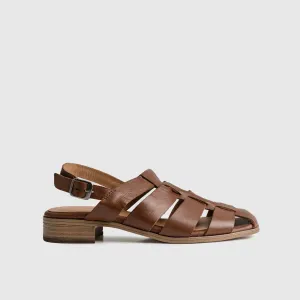 Leather Comfort Block Heel Sandal Brown 8563