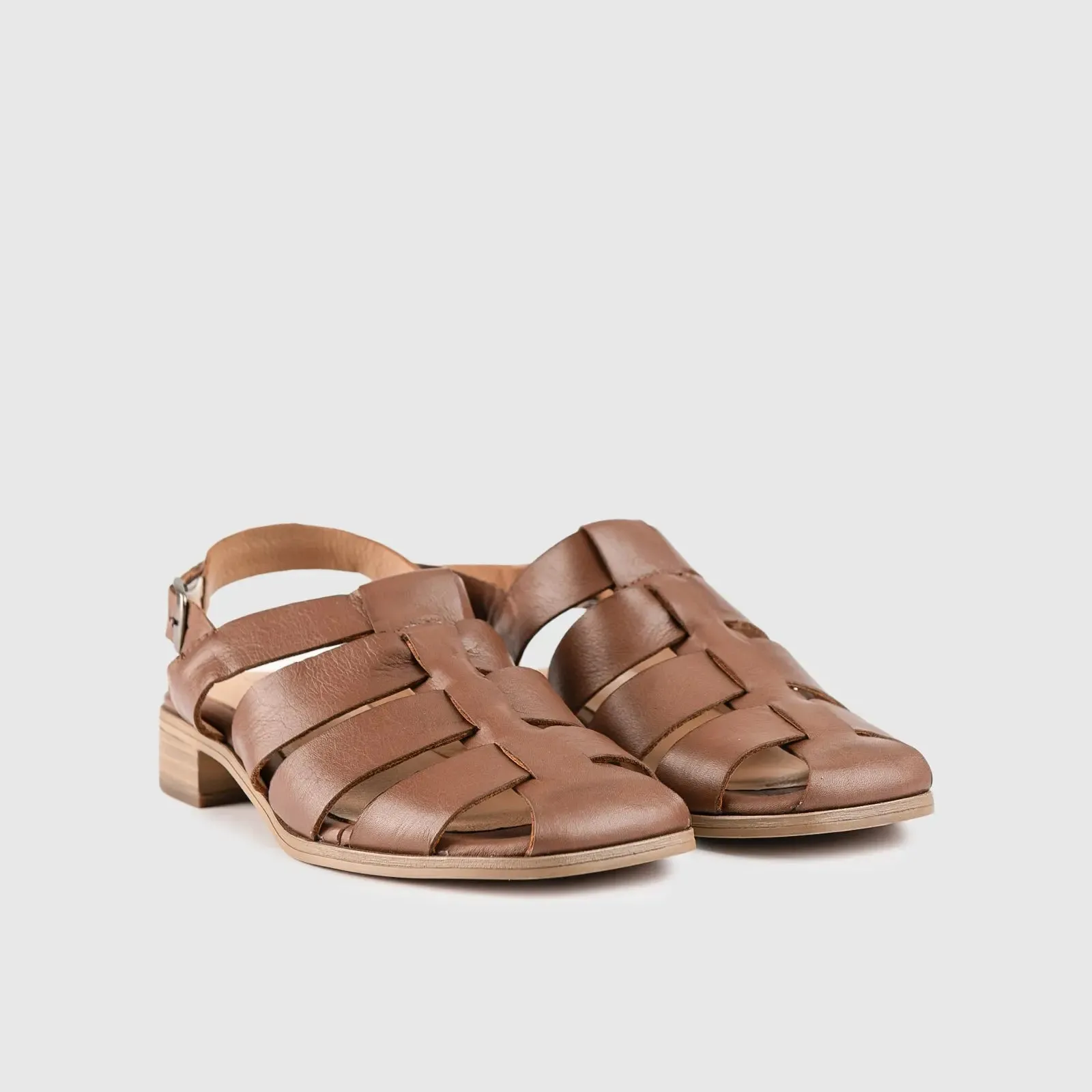 Leather Comfort Block Heel Sandal Brown 8563
