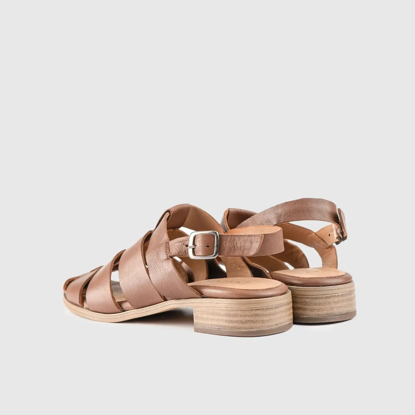 Leather Comfort Block Heel Sandal Brown 8563