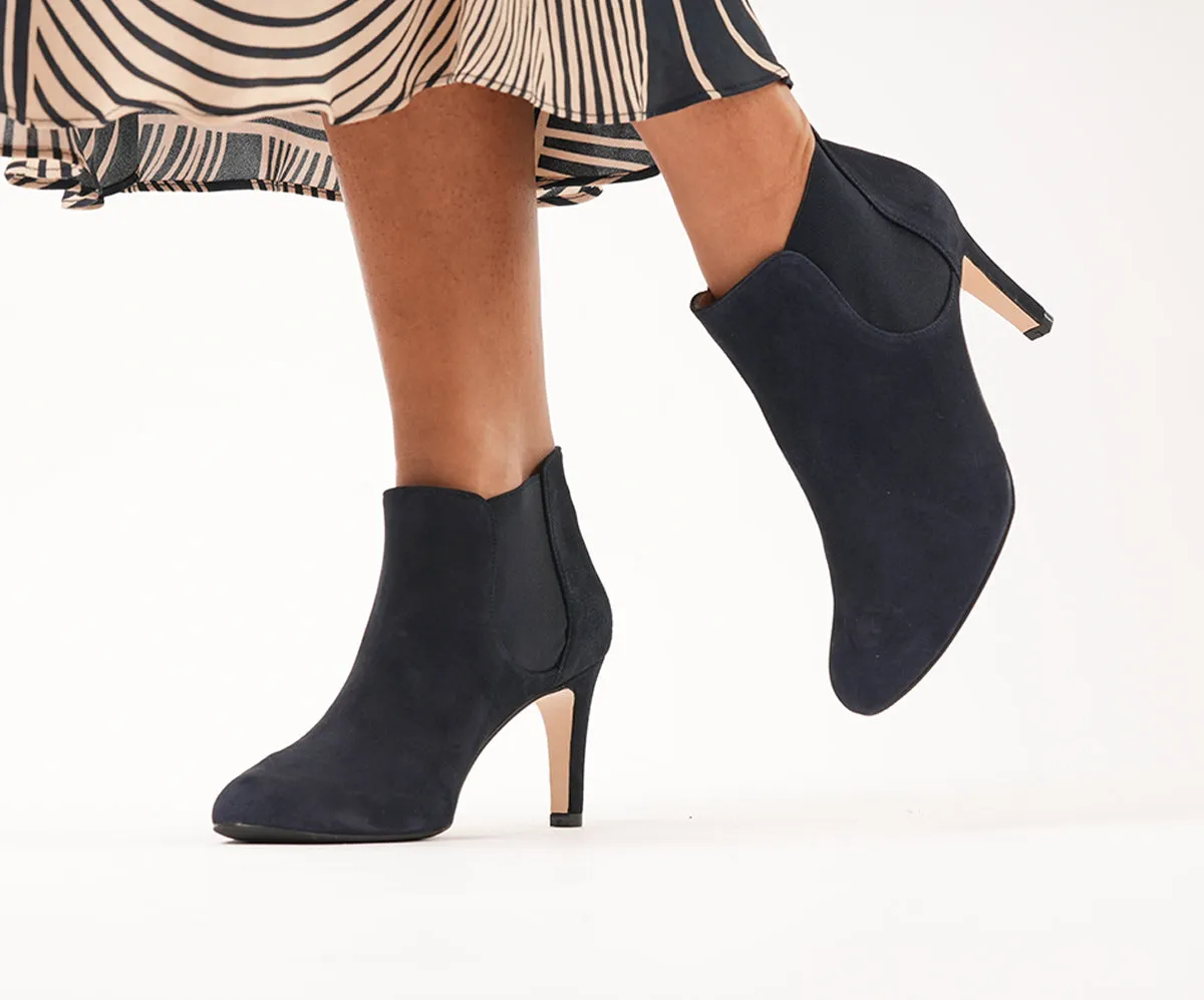 Lily Extra-Wide Fit Boots - Navy Suede